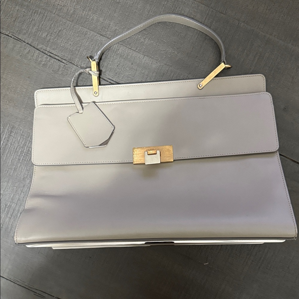 Balenciaga Gray Satchel with Gold Accents